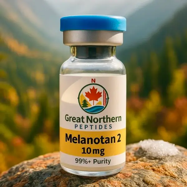 Buy Melanotan 2 peptide in Canada – Great Northern Peptides 10 mg vial for tanning and pigmentation support.
