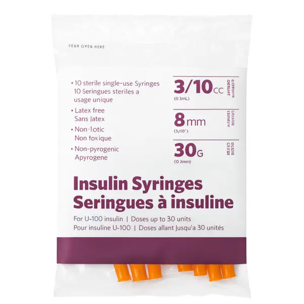 Buy insulin syringes 0.3mL in Canada – 8mm 30G sterile needles for peptide use from Great Northern Peptides.