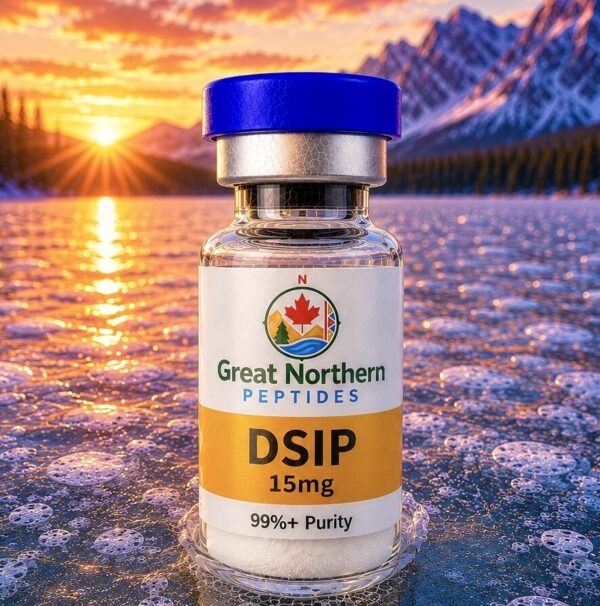 Buy DSIP peptide in Canada – Great Northern Peptides 15mg vial for sleep research, stress response, and neurohormonal balance.